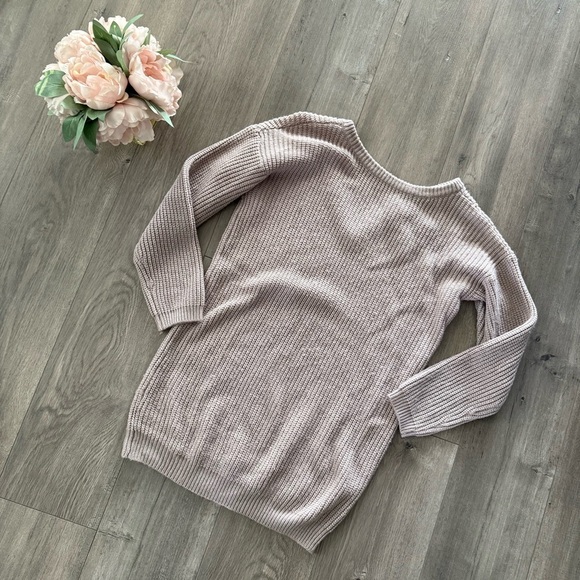 Lulu's Mauve Pink Ribbed V Back Dolman Ribbed Sweater Dress - Picture 2 of 7